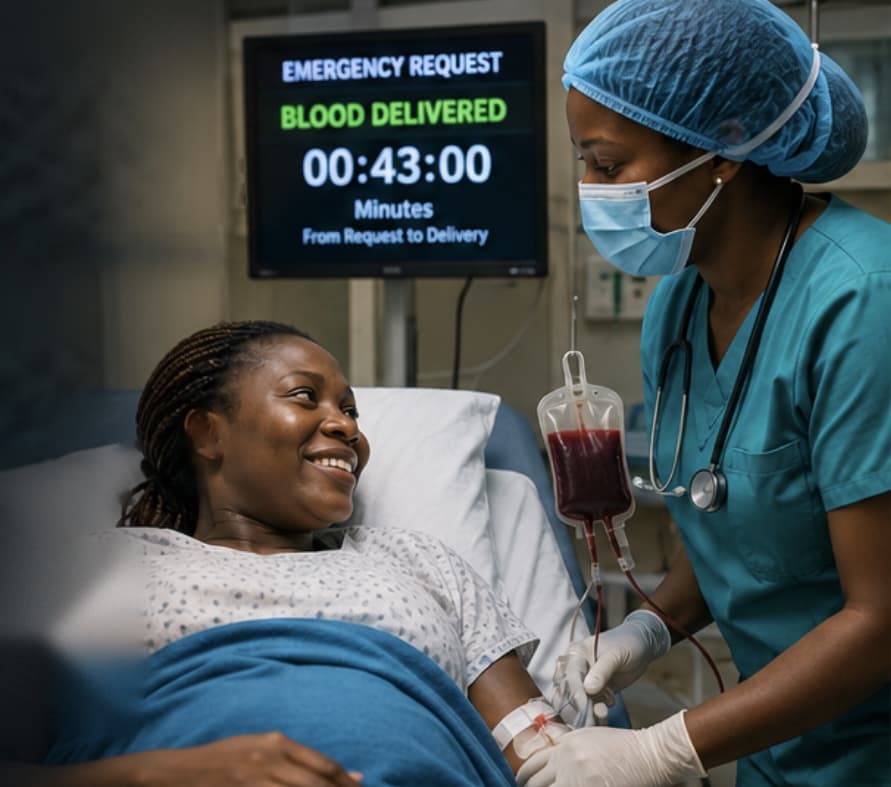 A mother receiving a blood transfusion